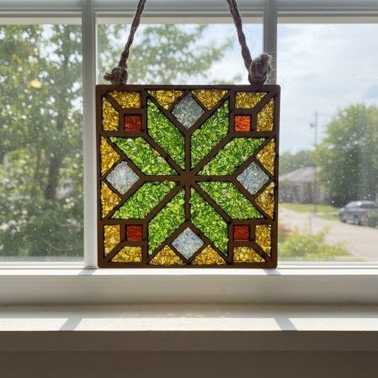 Barn Quilt Crushed Glass Sun Catcher