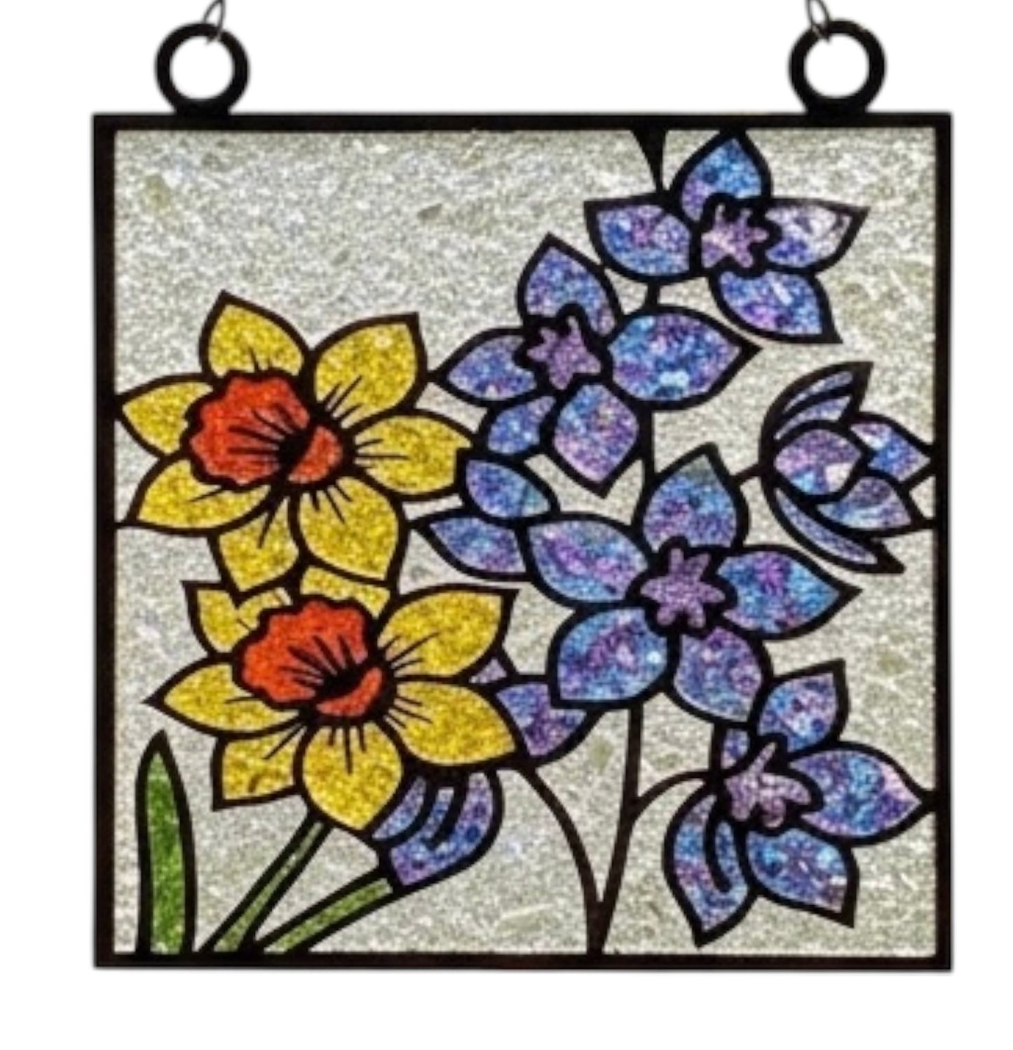 Daffodils and Larkspur Crushed Glass Sun Catcher