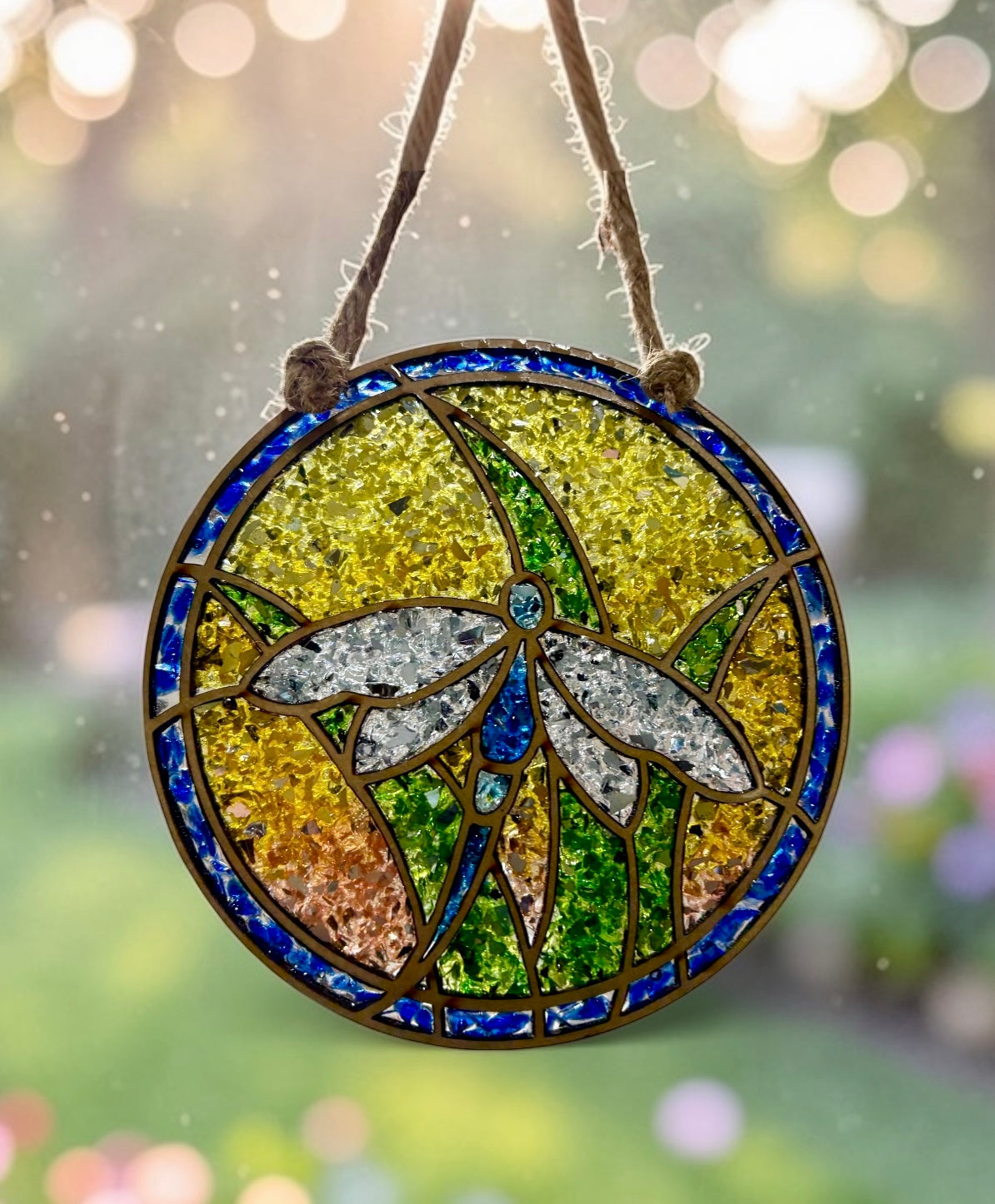 Dragonfly in Grass Crushed Glass Sun Catcher