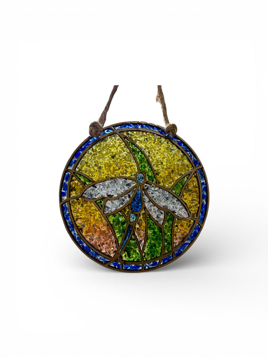 Dragonfly in Grass Crushed Glass Sun Catcher