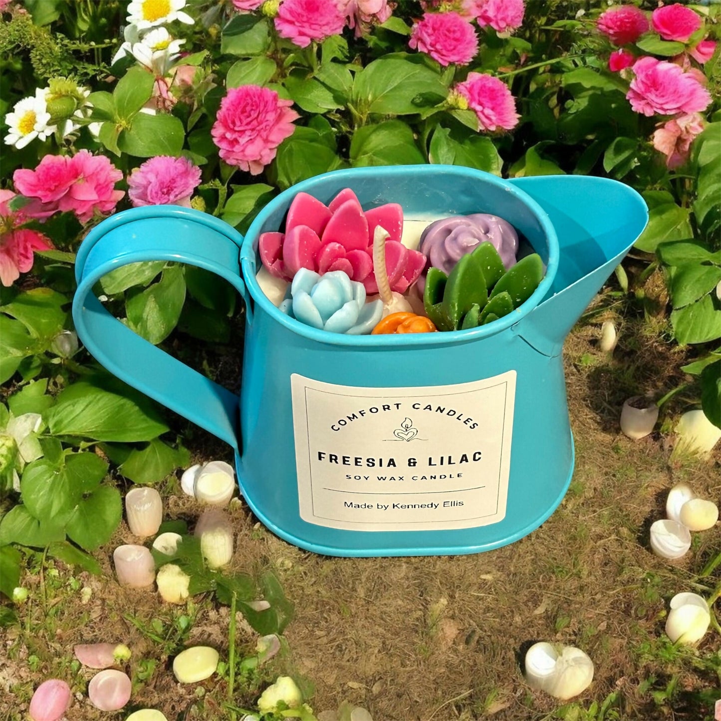 Freesia & Lilac scented watering can candle 6oz