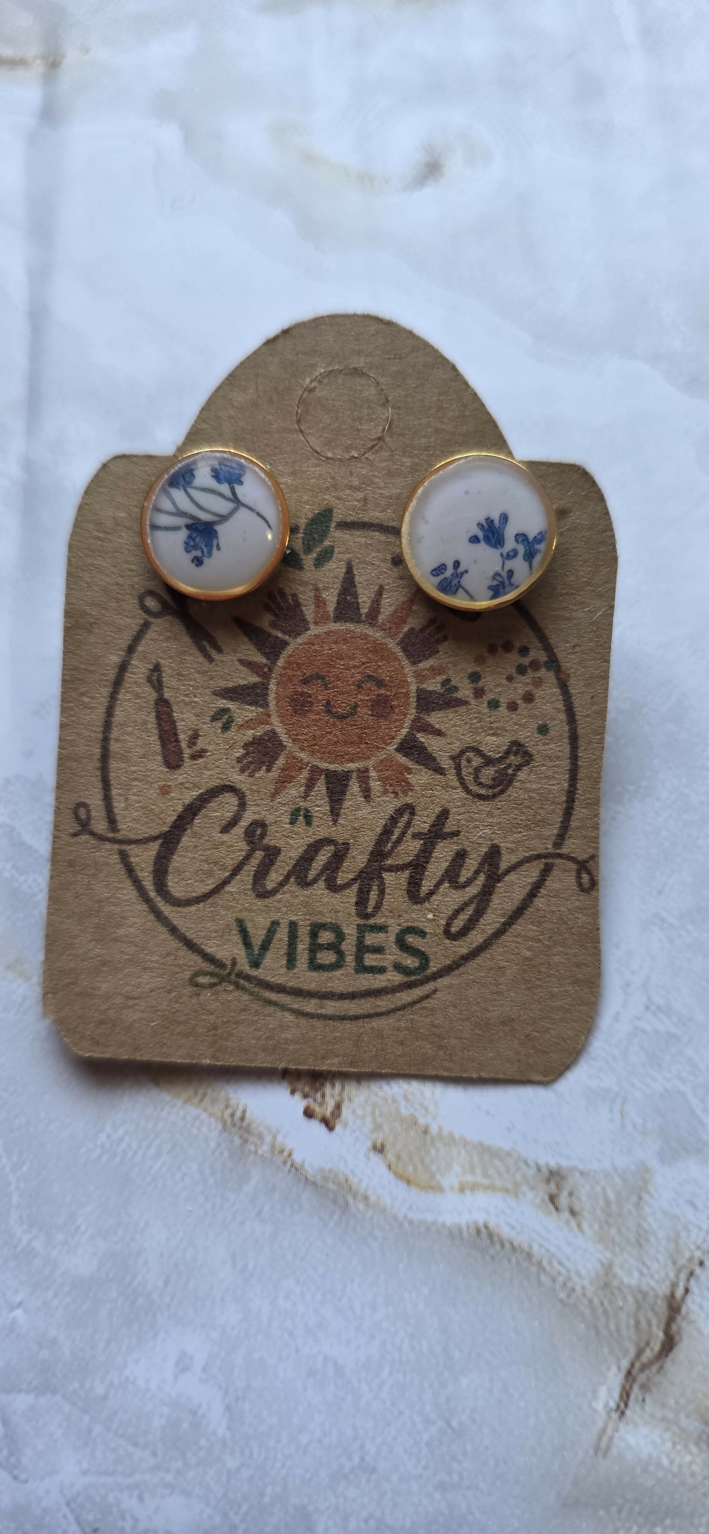 Blue and White Floral Stud Earrings