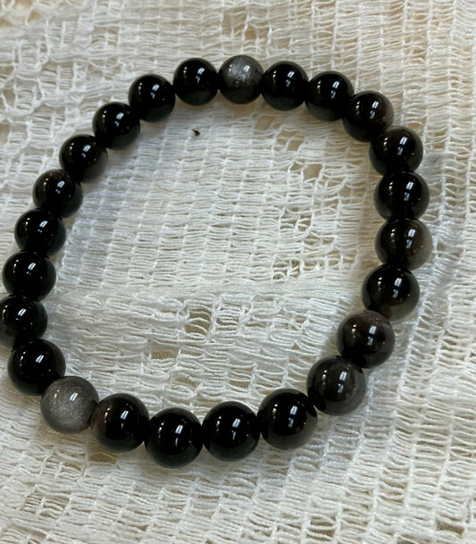 #1497 Silver sheen obsidian bracelet
