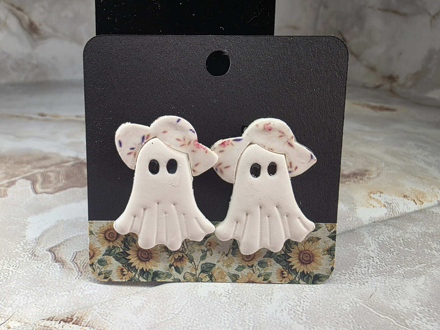 Tea Time Ghost Floral Hat Earrings