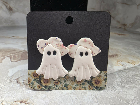 Tea Time Ghost Floral Hat Earrings