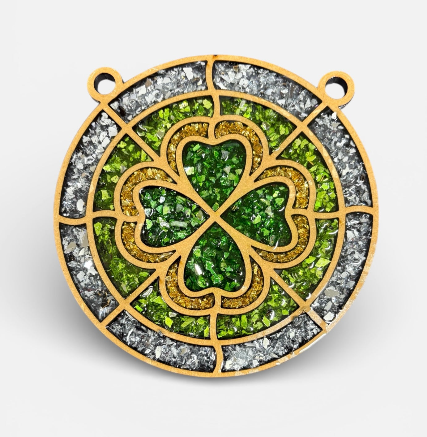 St Patrick Clover Crushed Glass Sun Catcher