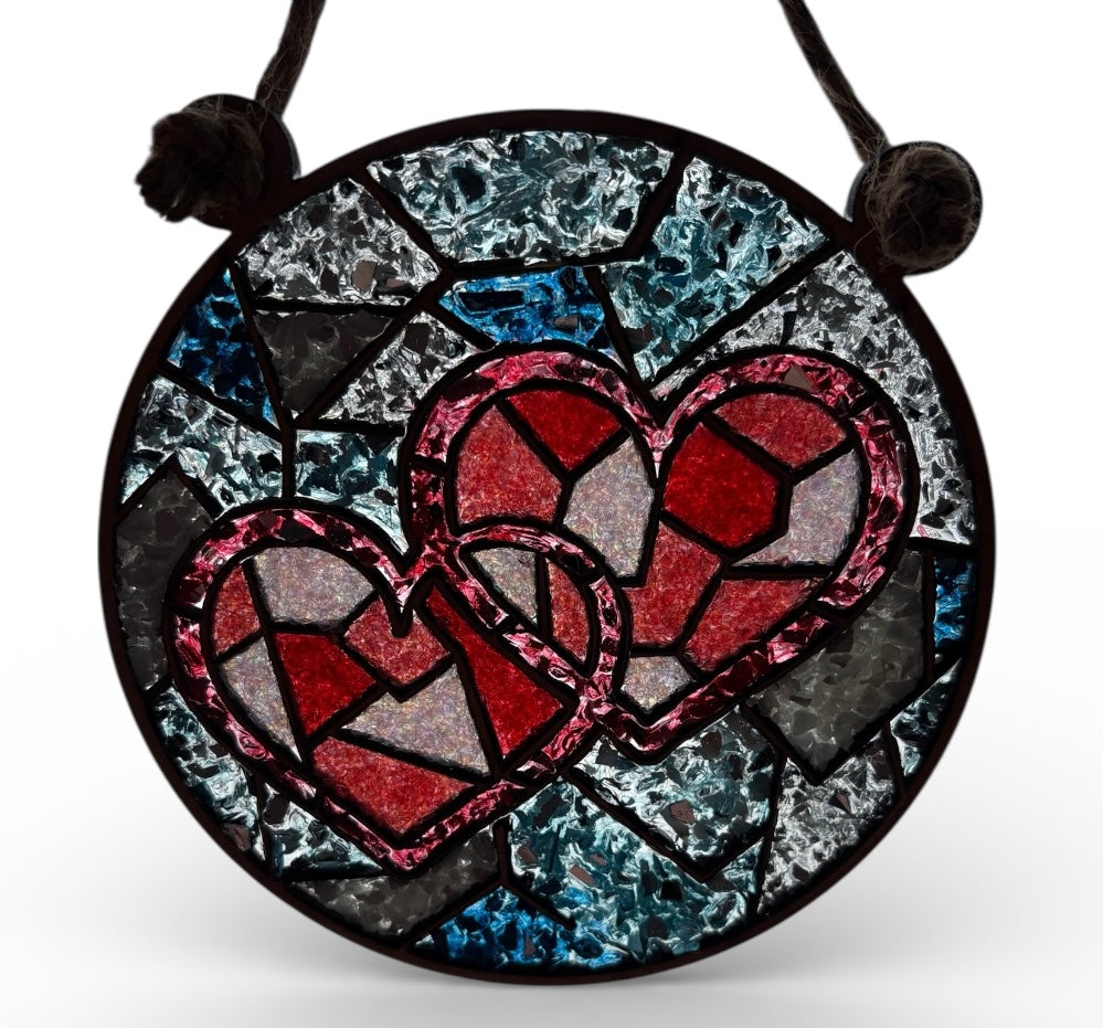 Double Hearts Crushed Glass Sun Catcher