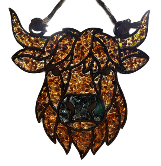 Highland Cow Crushed Glass Sun Catcher
