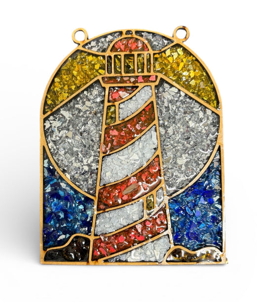Lighthouse Crushed Glass Sun Catcher