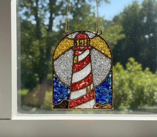Lighthouse Crushed Glass Sun Catcher