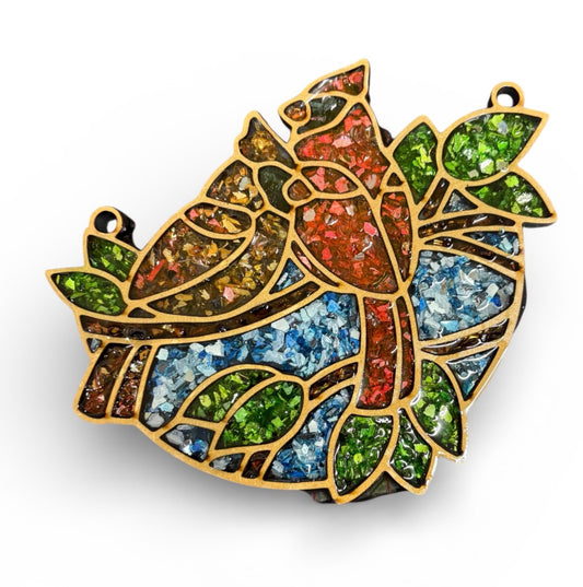 Cardinal Couple Crushed Glass Sun Catcher