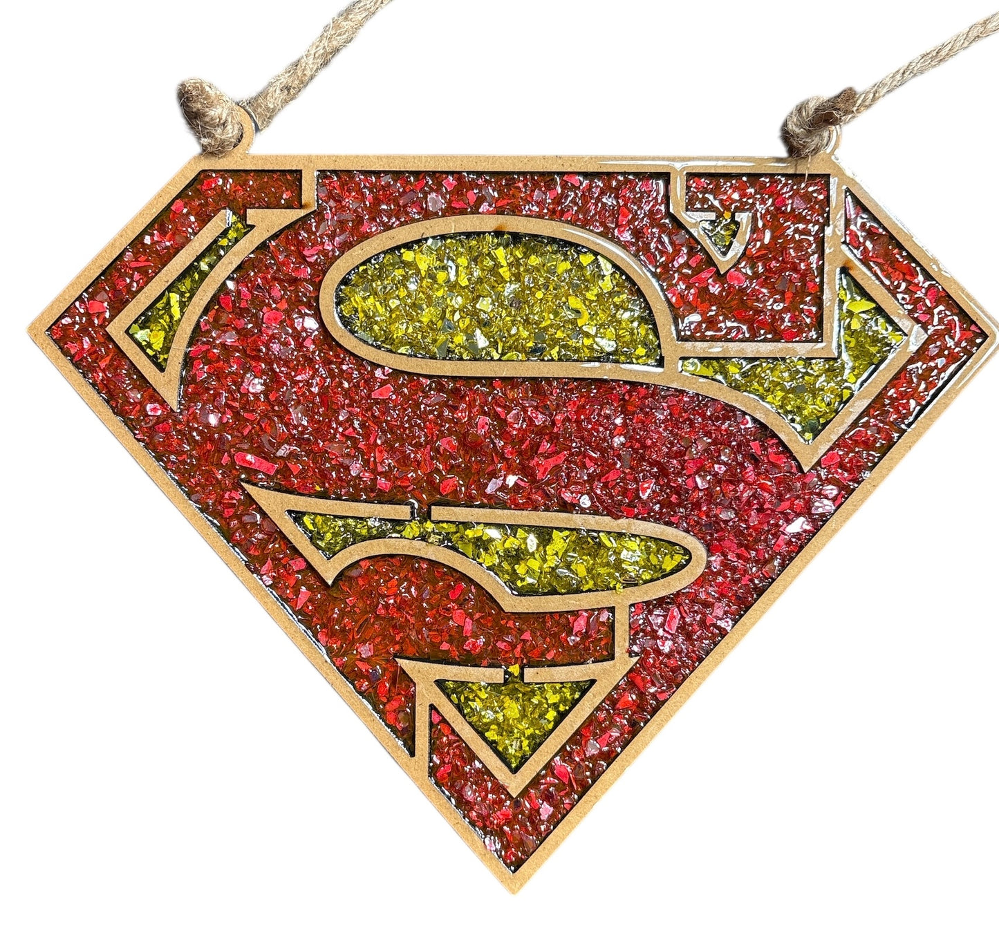 Super Man Crushed Glass Sun Catcher