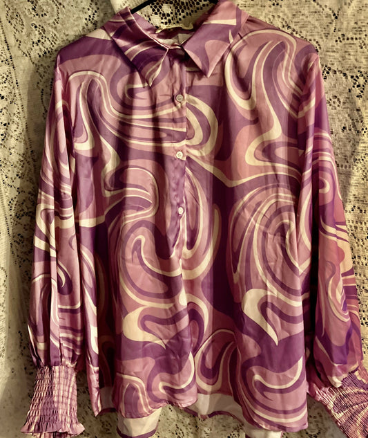 G & E Purple Satin Top LG #2093