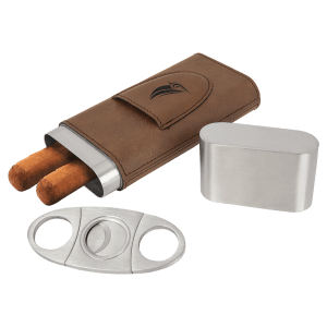 Laserable Leatherette Cigar Case with Cutter - engraved your design