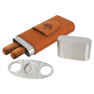 Laserable Leatherette Cigar Case with Cutter - engraved your design
