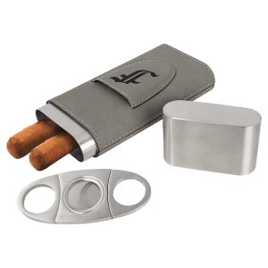 Laserable Leatherette Cigar Case with Cutter - engraved your design