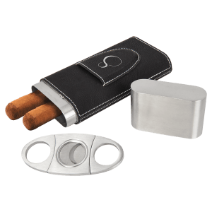 Laserable Leatherette Cigar Case with Cutter - engraved your design