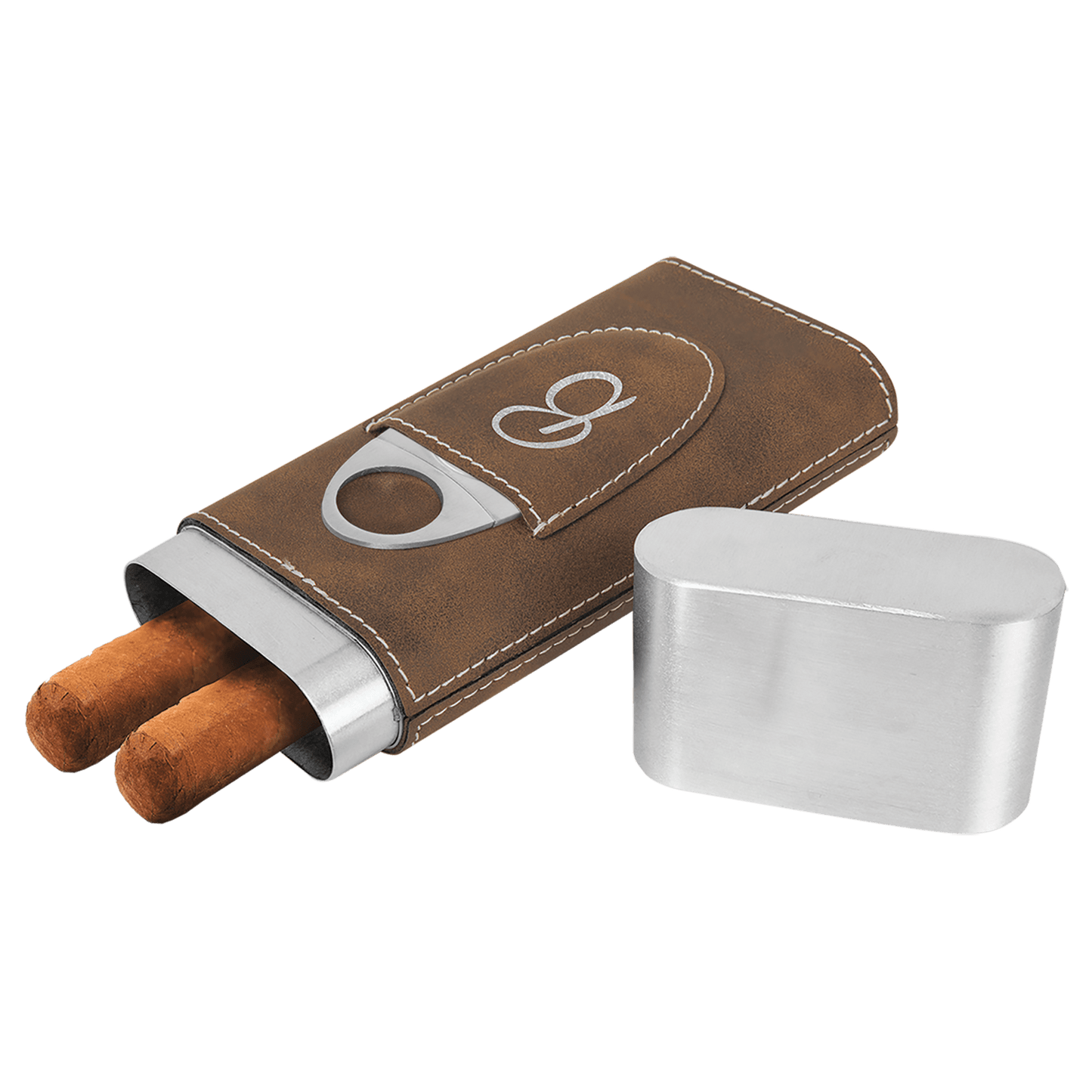 Laserable Leatherette Cigar Case with Cutter - engraved your design