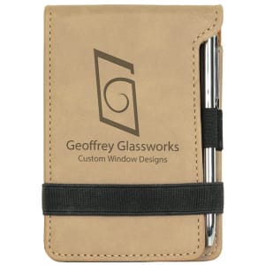 New Ross Logo Engraved - 3 1/4" x 4 3/4"  Laserable Leatherette Mini Notepad with Pen