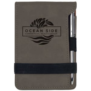 New Ross Logo Engraved - 3 1/4" x 4 3/4"  Laserable Leatherette Mini Notepad with Pen