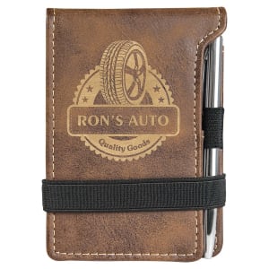 New Ross Logo Engraved - 3 1/4" x 4 3/4"  Laserable Leatherette Mini Notepad with Pen