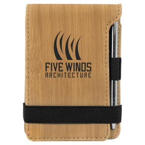 New Ross Logo Engraved - 3 1/4" x 4 3/4"  Laserable Leatherette Mini Notepad with Pen
