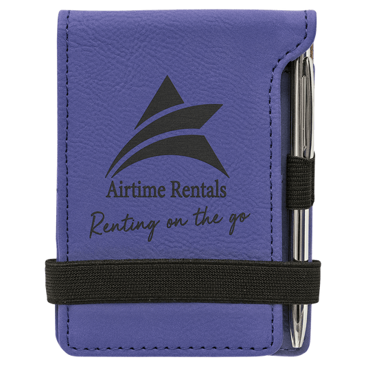 New Ross Logo Engraved - 3 1/4" x 4 3/4"  Laserable Leatherette Mini Notepad with Pen