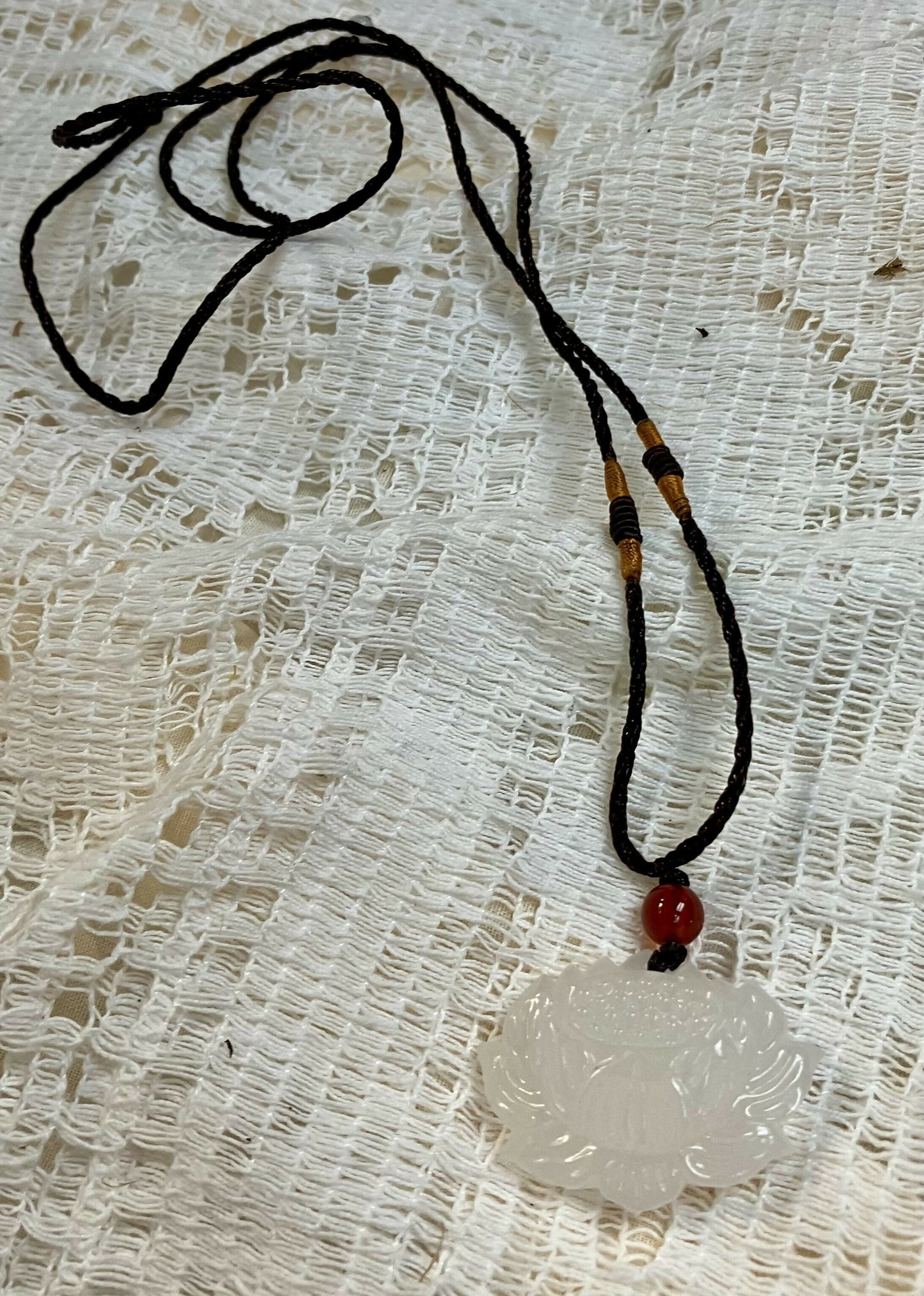 #1279 White jade lotus necklace