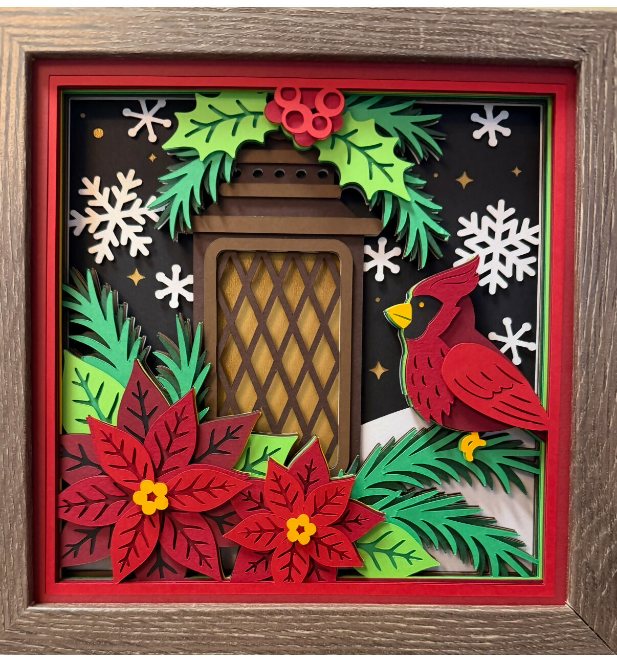 3D Layered Christmas Cardinal Lantern Shadowbox