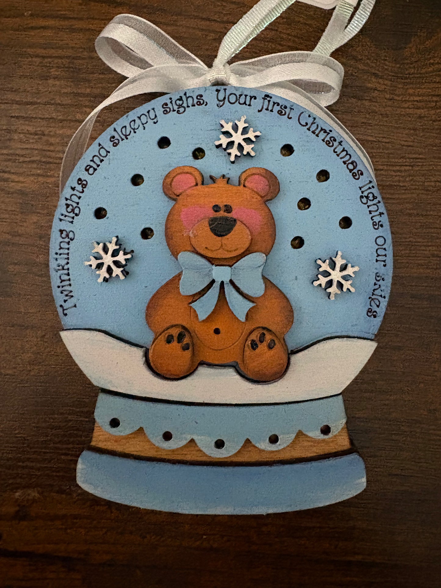 Baby Boy Bear Ornament - Light Up