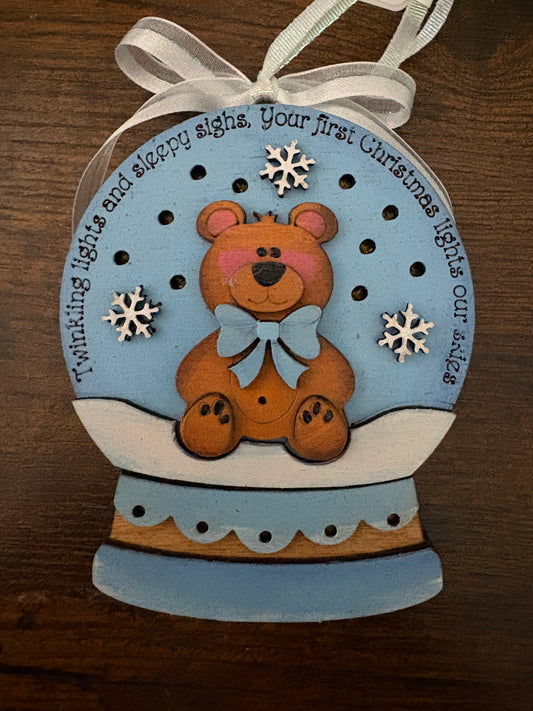 Baby Boy Bear Ornament - Light Up