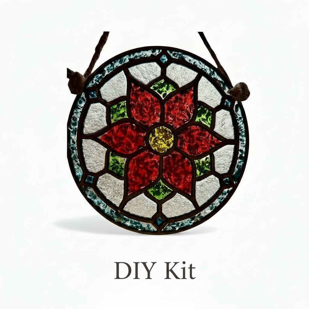 Poinsettia Crushed Glass Sun Catcher