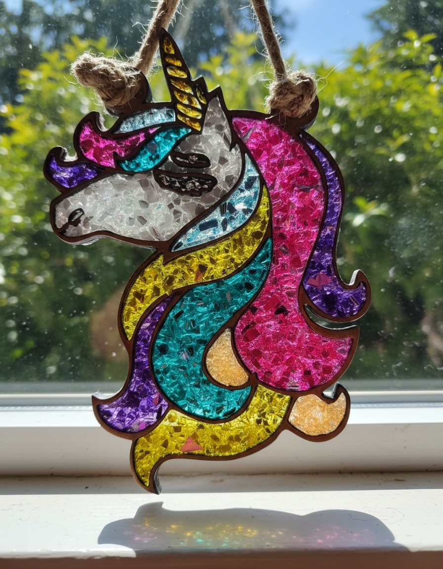 Unicorn Crushed Glass Sun Catcher