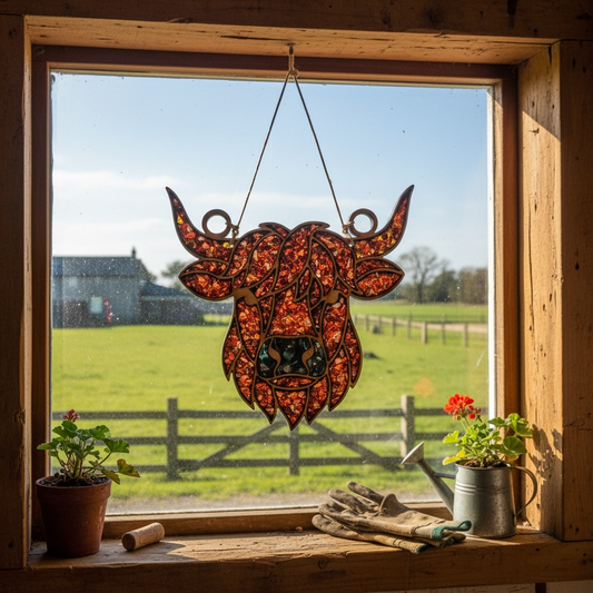 Highland Cow Crushed Glass Sun Catcher