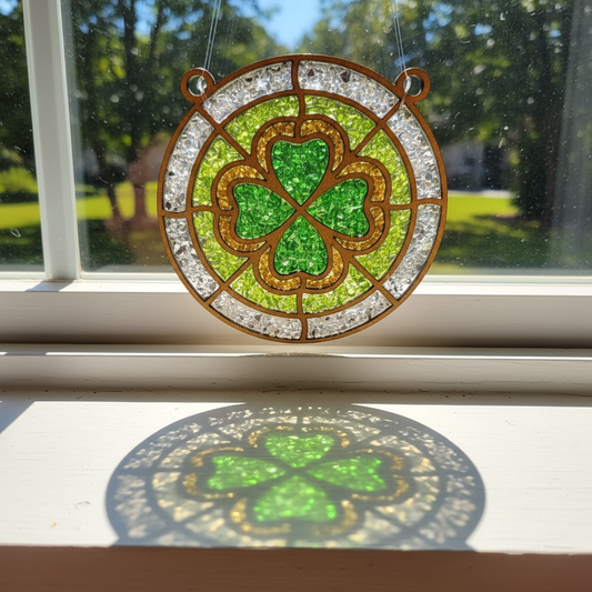 St Patrick Clover Crushed Glass Sun Catcher