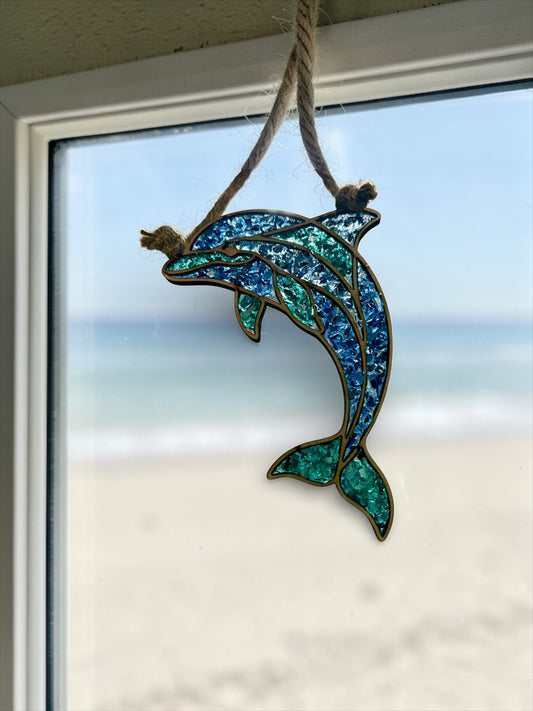 Dolphin Crushed Glass Sun Catcher