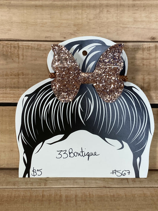 Champagne Glitter Butterfly Hair Bow Ponytail