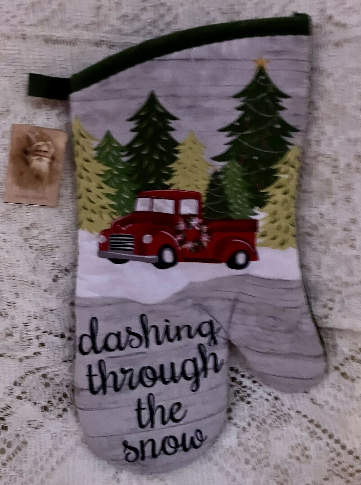 Dashing through oven mitt #2117