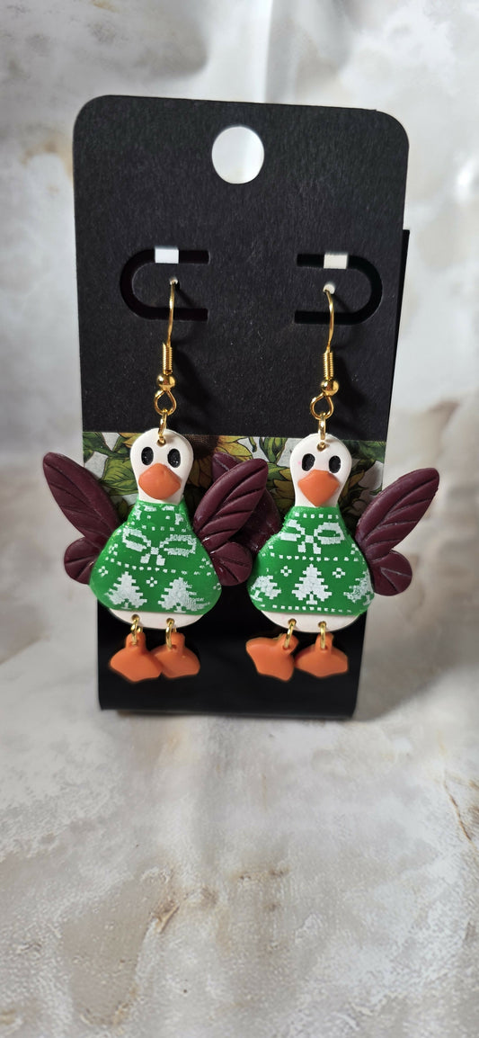 Ugly Christmas Sweater Goose Dangles - Green