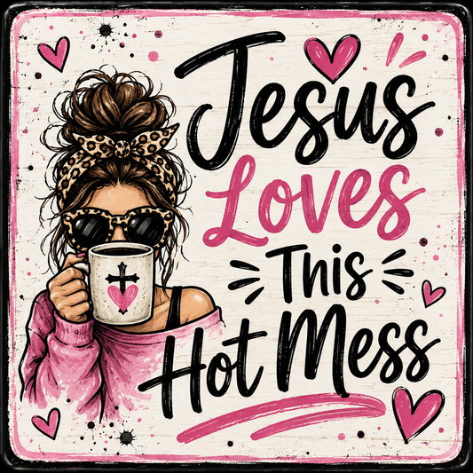 Jesus Loves this Hot Mess Square Magnet