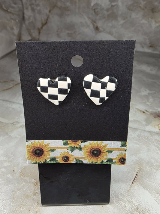 Checker Flag Heart Studs