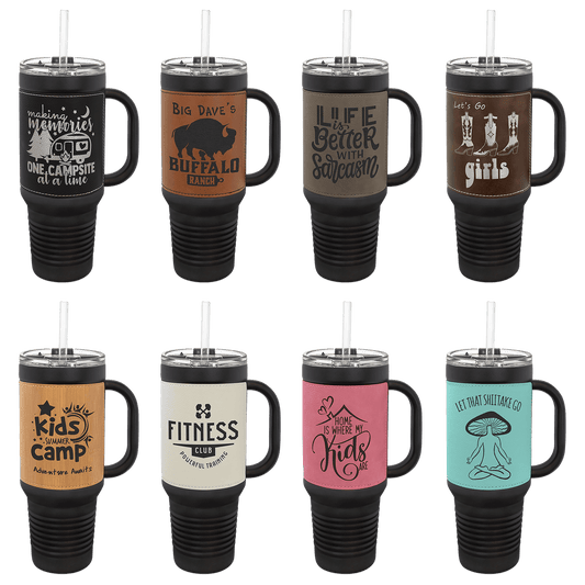 40oz Travel Mug Leatherette wrapped polar camel