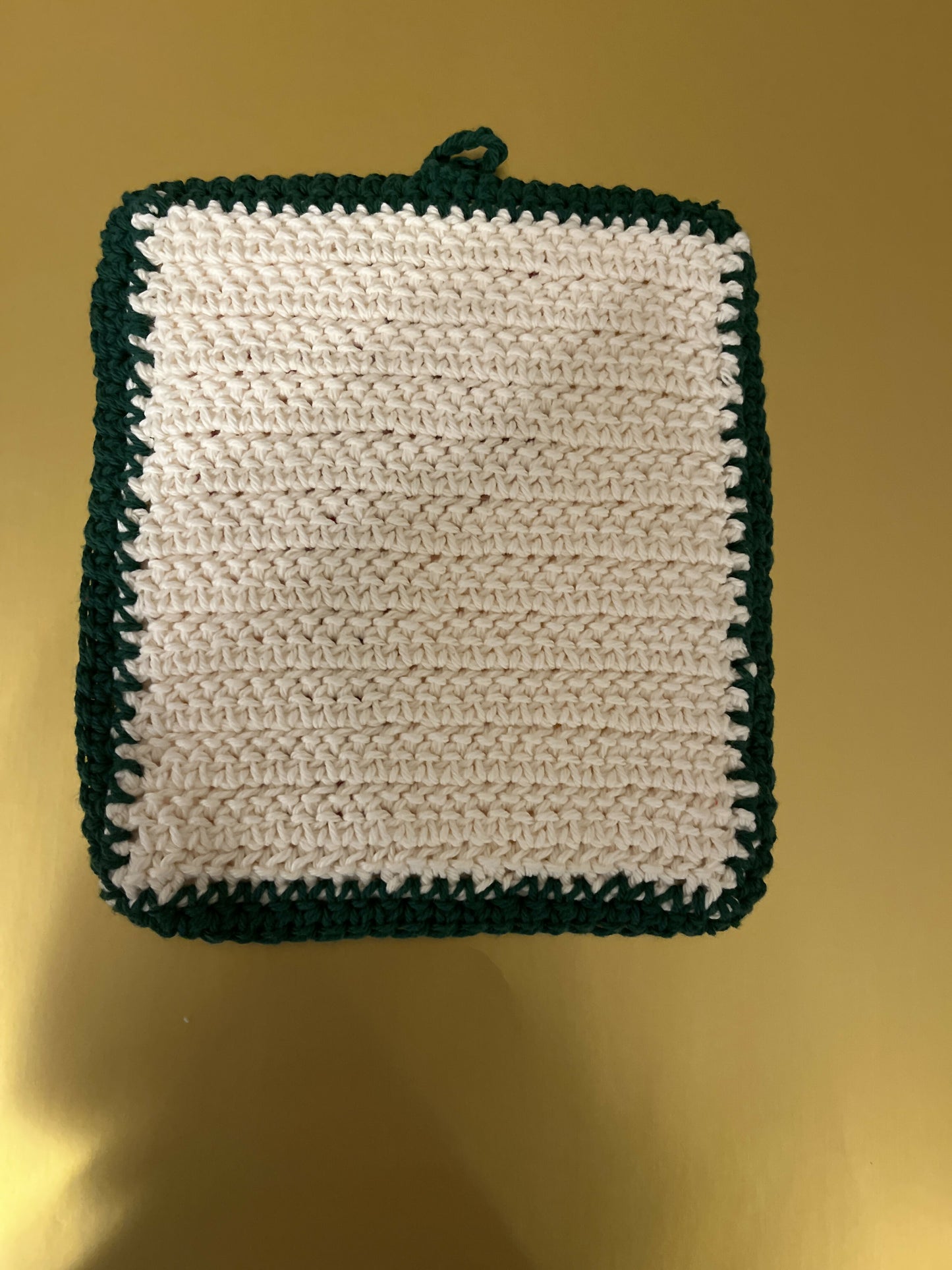 Crocheted Candy Cane Pot Holder Green Border
