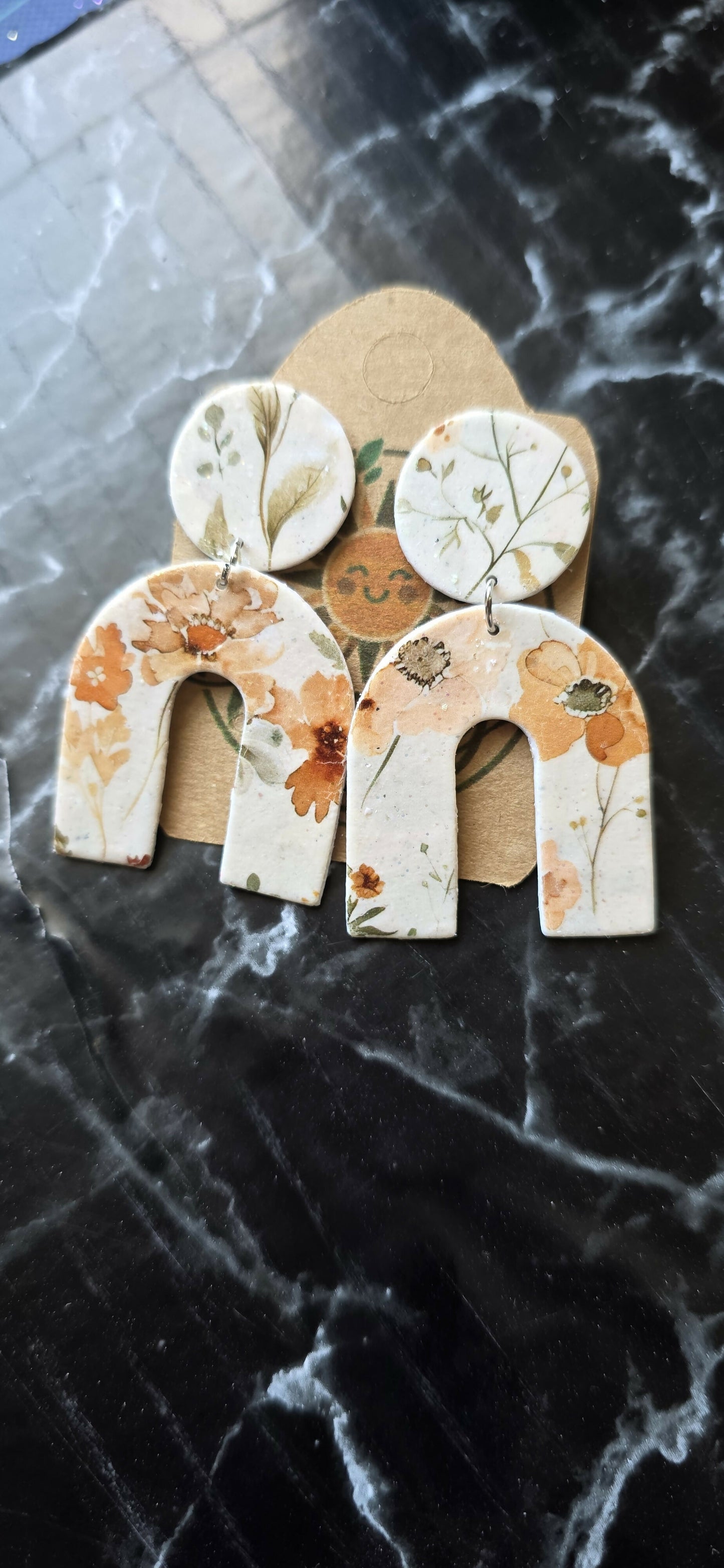 Neutral Floral Arch Dangle Earrings