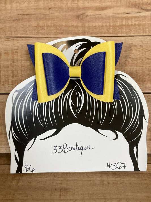 Blue and Yellow Hair Bow Ponytail