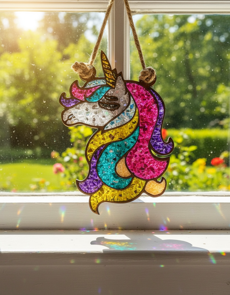 Unicorn Crushed Glass Sun Catcher