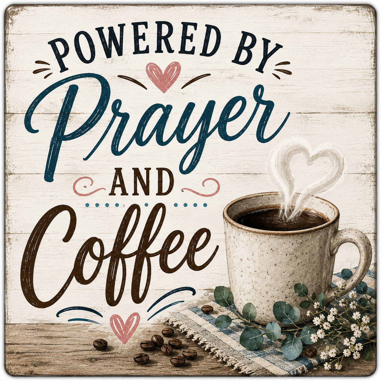Powered by Prayer Coffee Square Magnet