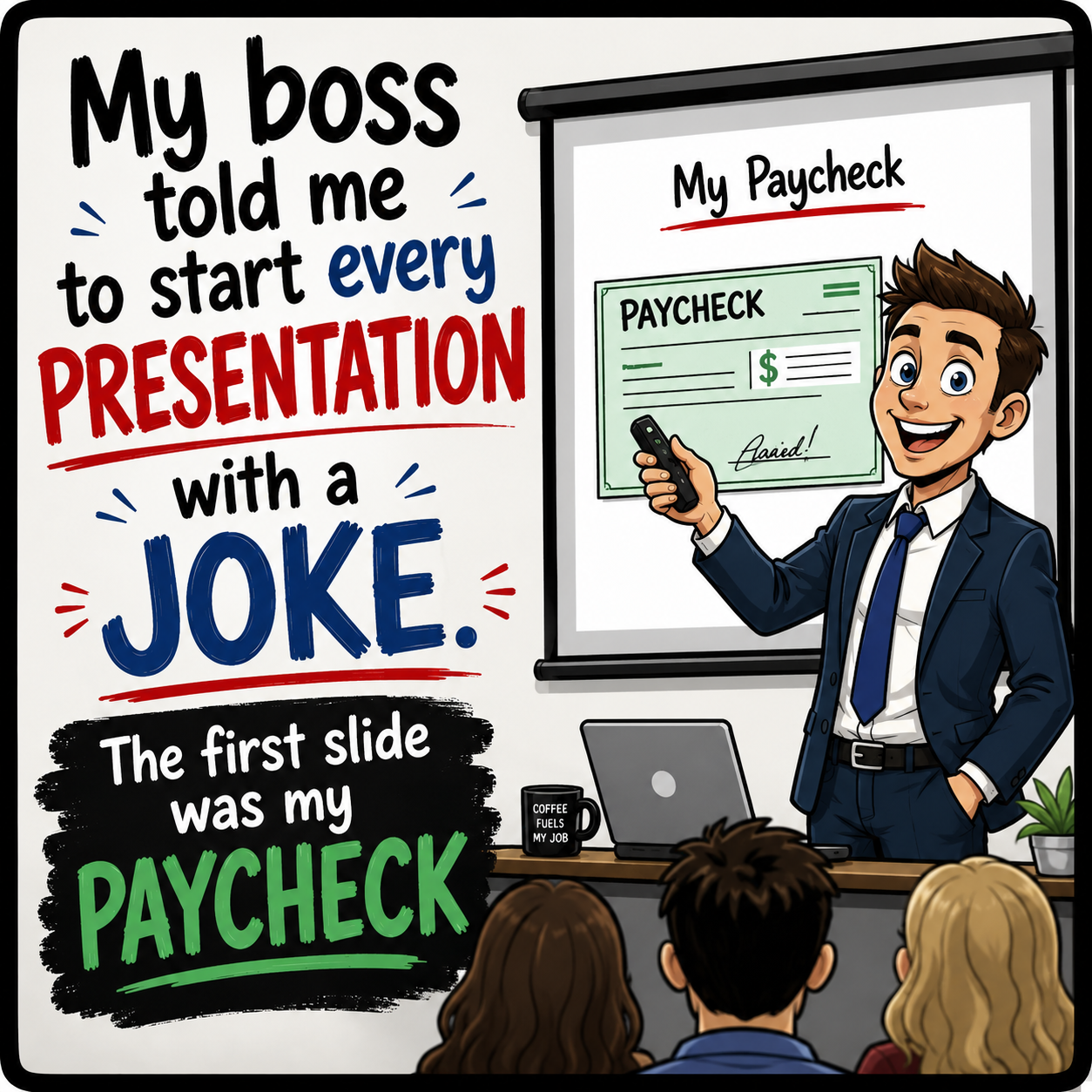 Presentation Paycheck Joke (male) Square Magnet