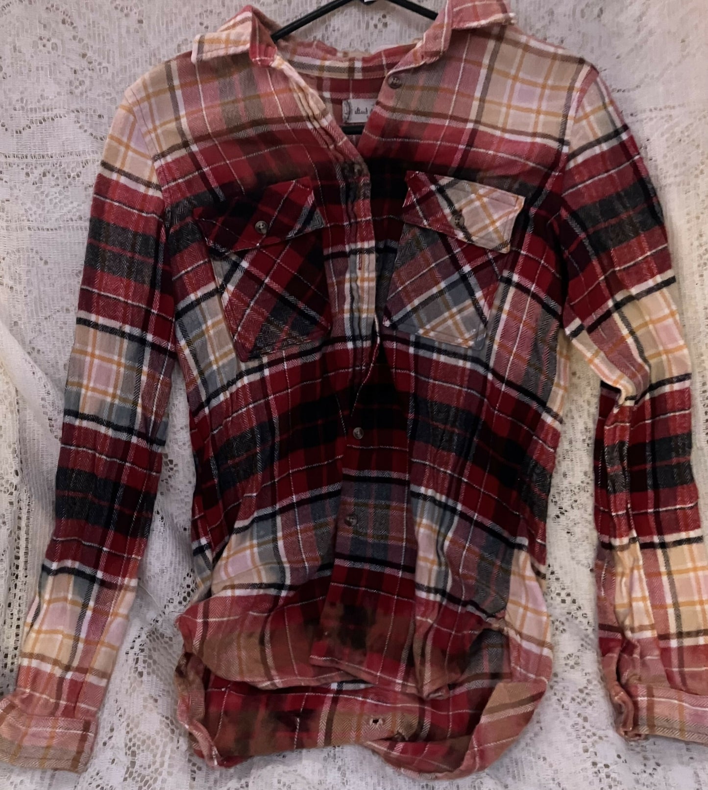 Hand Bleached & distressed flannel Sz Sm #2818