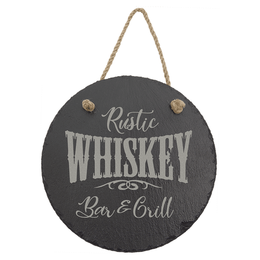 Round Slate Decor with hanging string - your engraved design